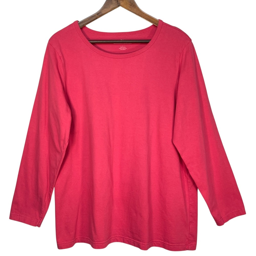 Woman Within Womens Long Sleeve Crew Neck T-Shirt Top Casual Pink Plus Size